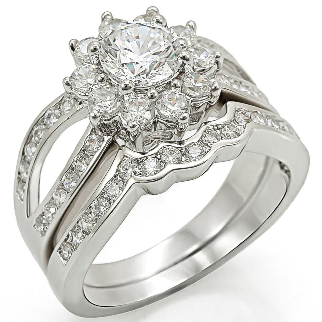 Rhodium Brass Ring with AAA Grade CZ  in Clear