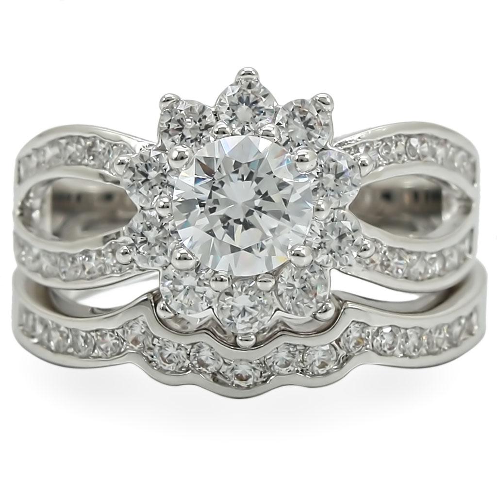 Rhodium Brass Ring with AAA Grade CZ  in Clear