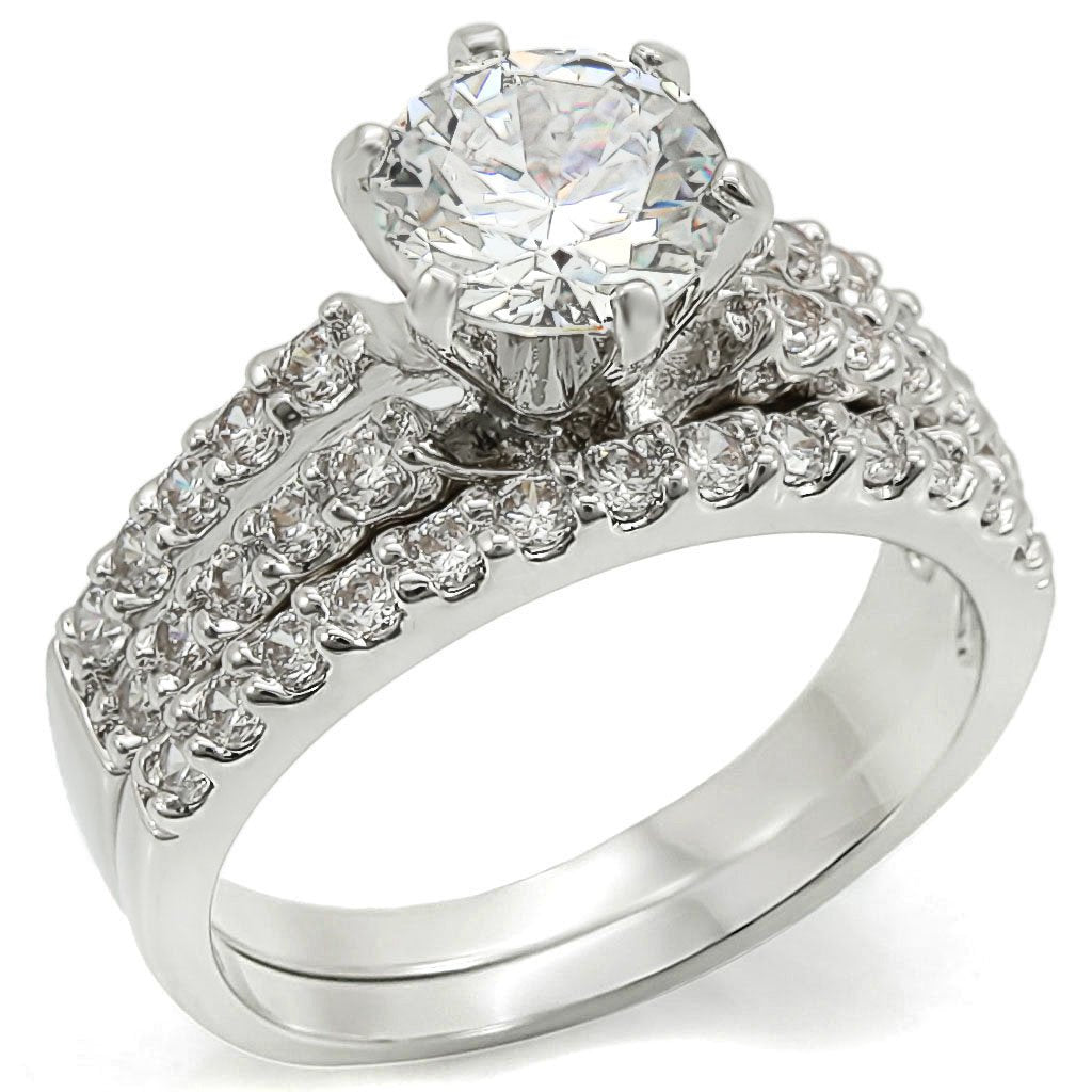 Rhodium Brass Ring with AAA Grade CZ  in Clear
