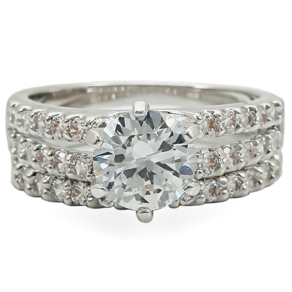 Rhodium Brass Ring with AAA Grade CZ  in Clear
