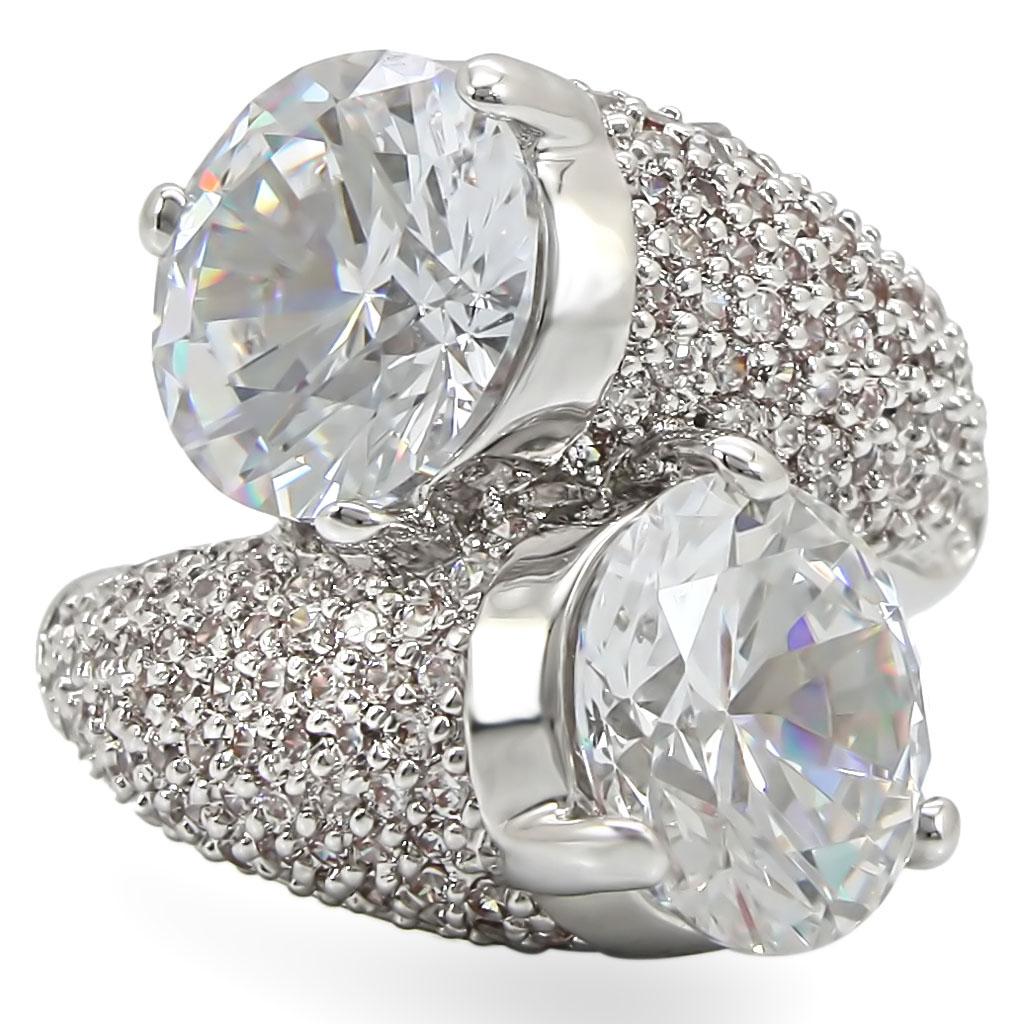 Rhodium Brass Ring with AAA Grade CZ  in Clear