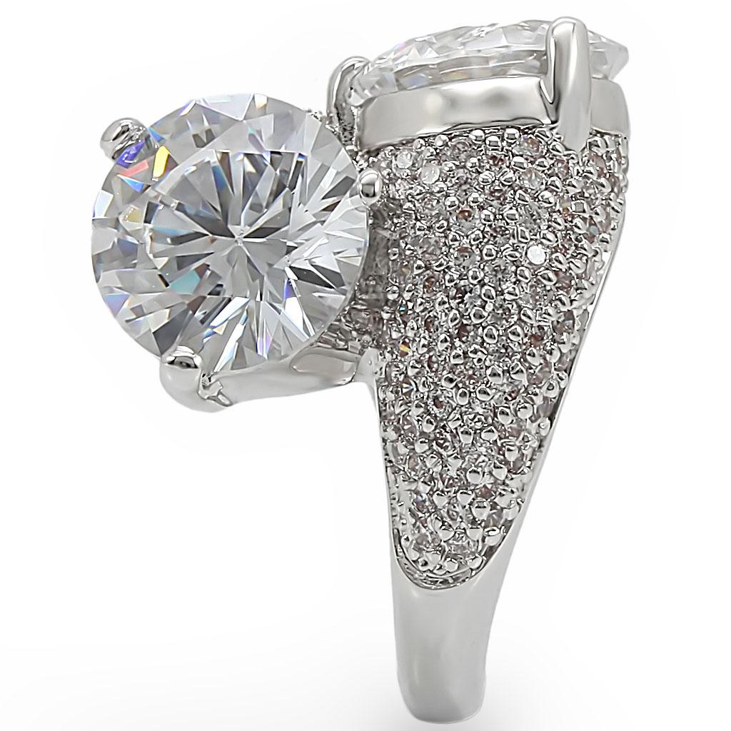 Rhodium Brass Ring with AAA Grade CZ  in Clear
