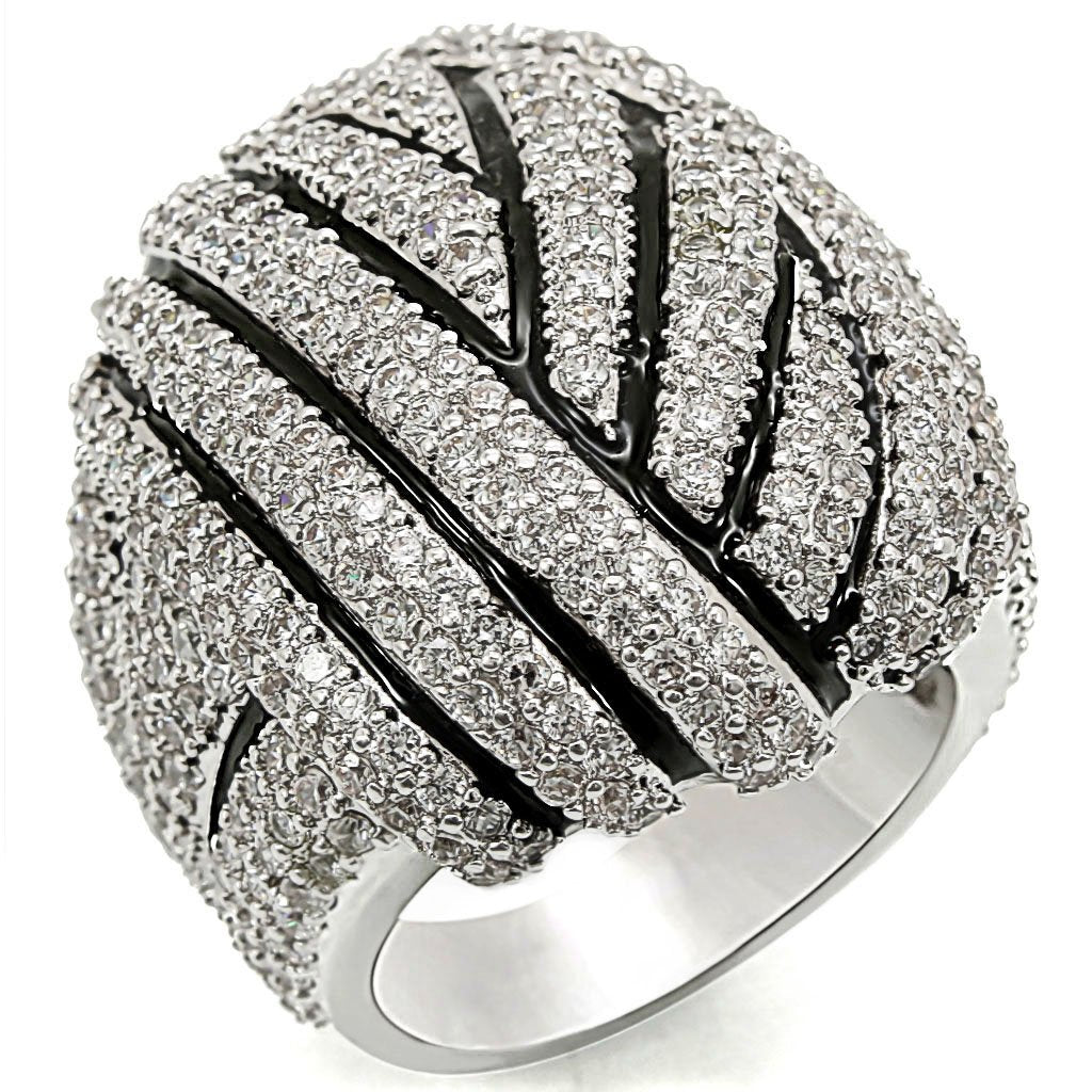 Rhodium Brass Ring with AAA Grade CZ  in Clear