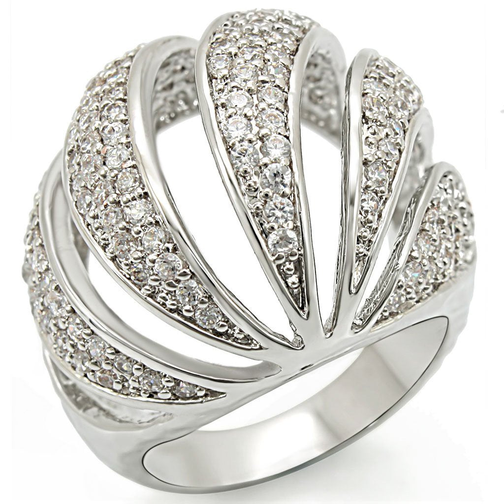 Rhodium Brass Ring with AAA Grade CZ  in Clear