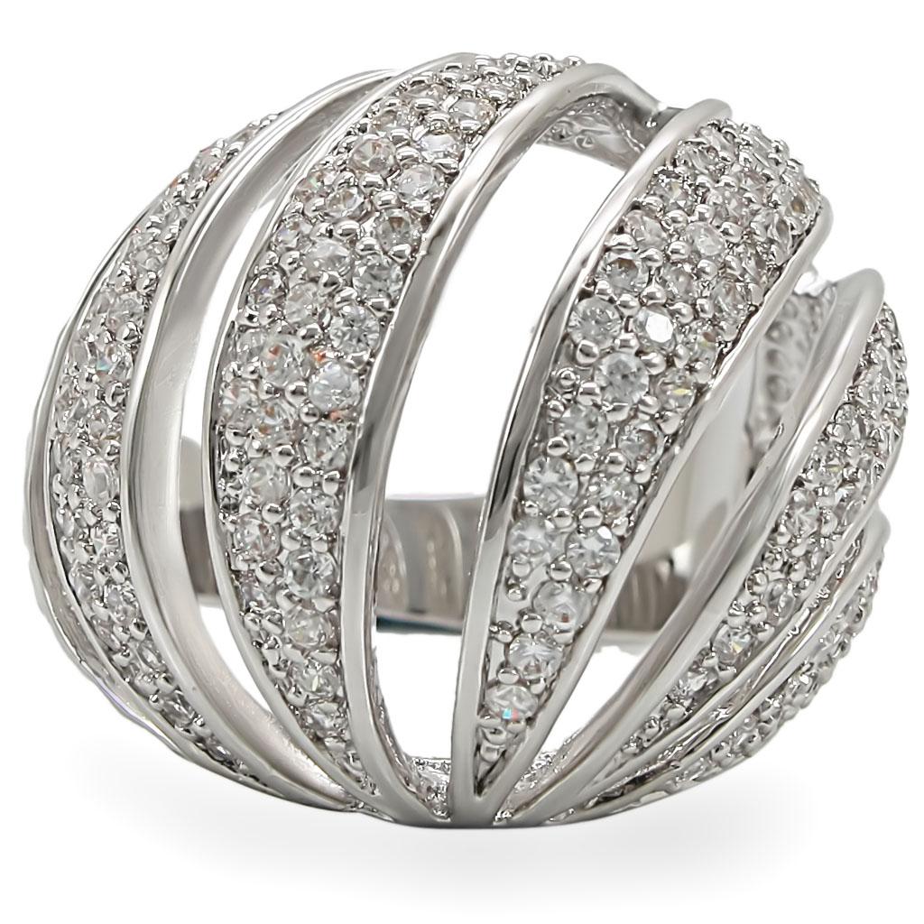 Rhodium Brass Ring with AAA Grade CZ  in Clear