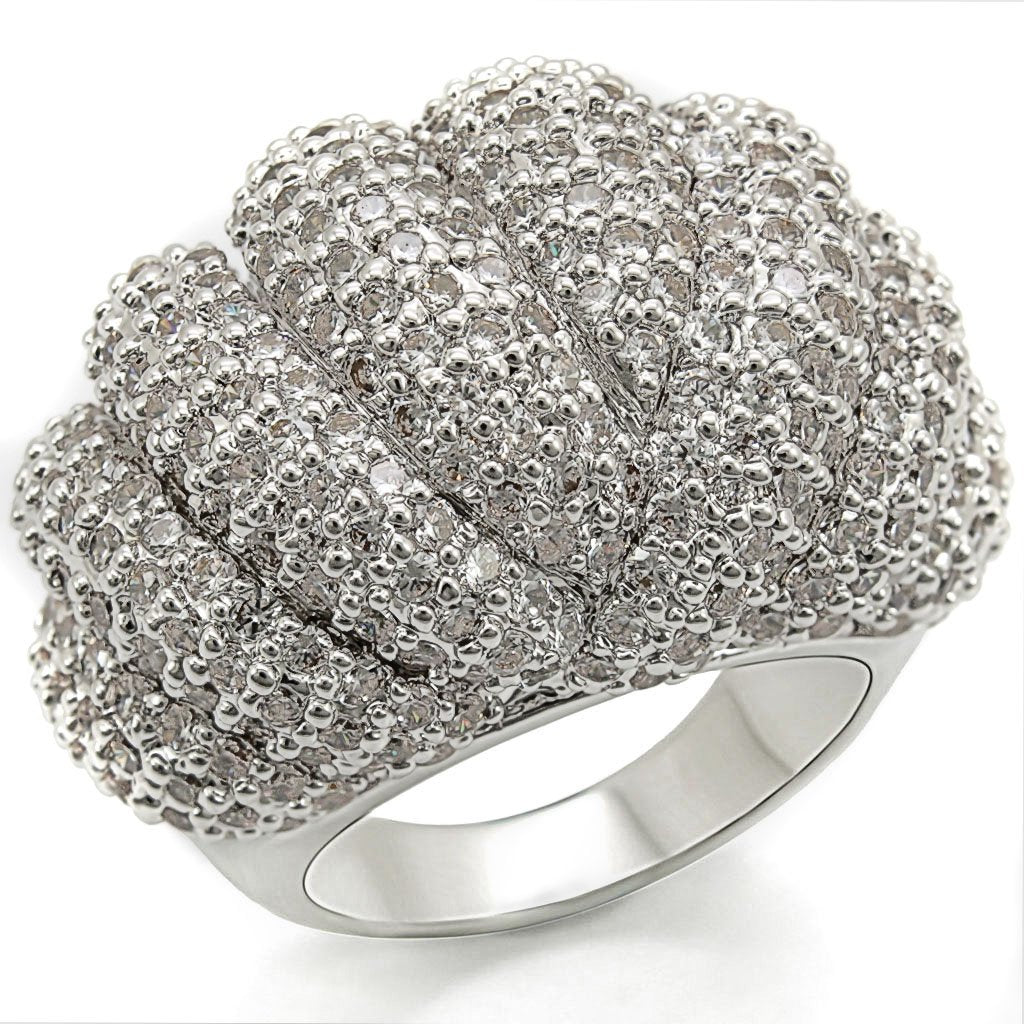 Rhodium Brass Ring with AAA Grade CZ  in Clear