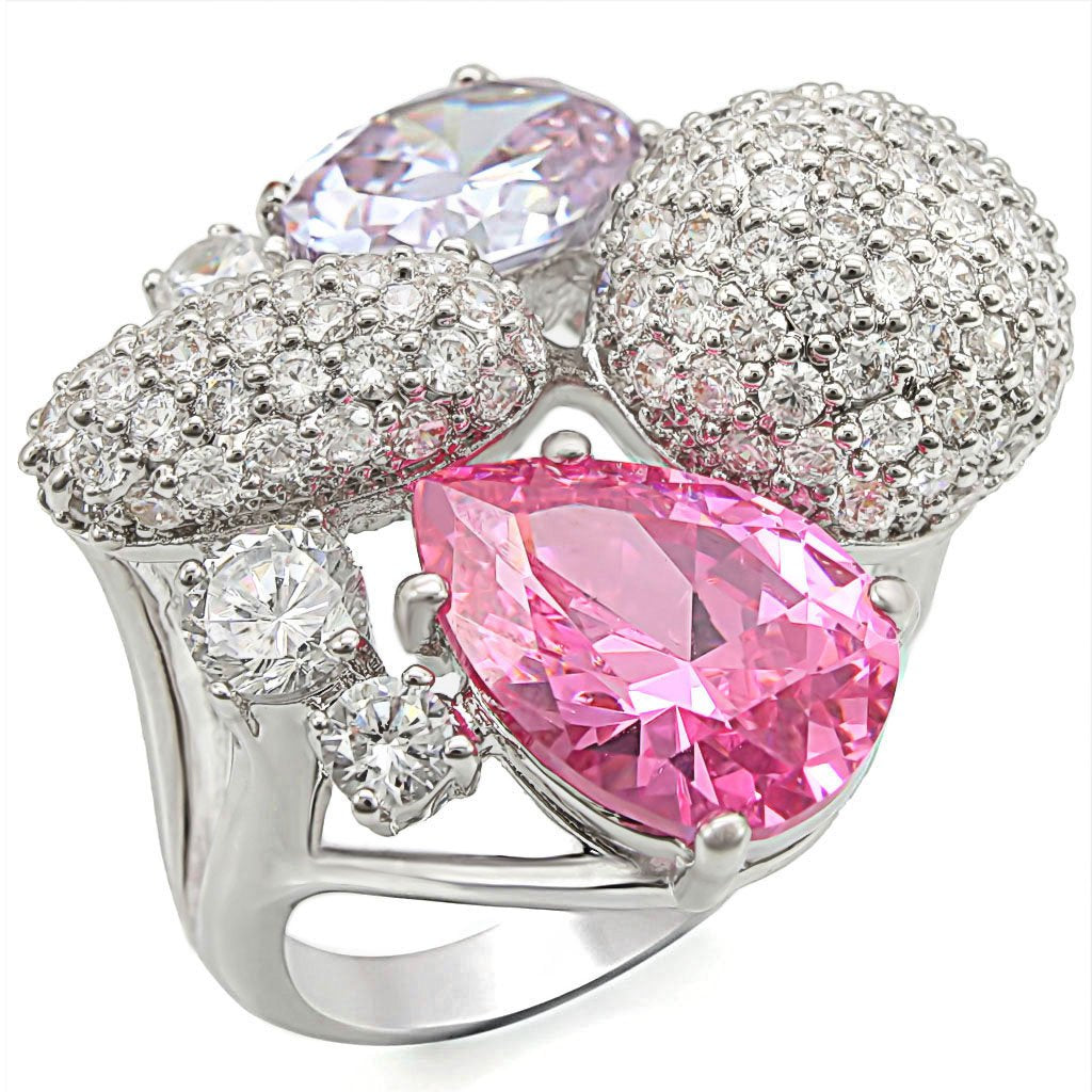 Rhodium Brass Ring with AAA Grade CZ  in Multi Color