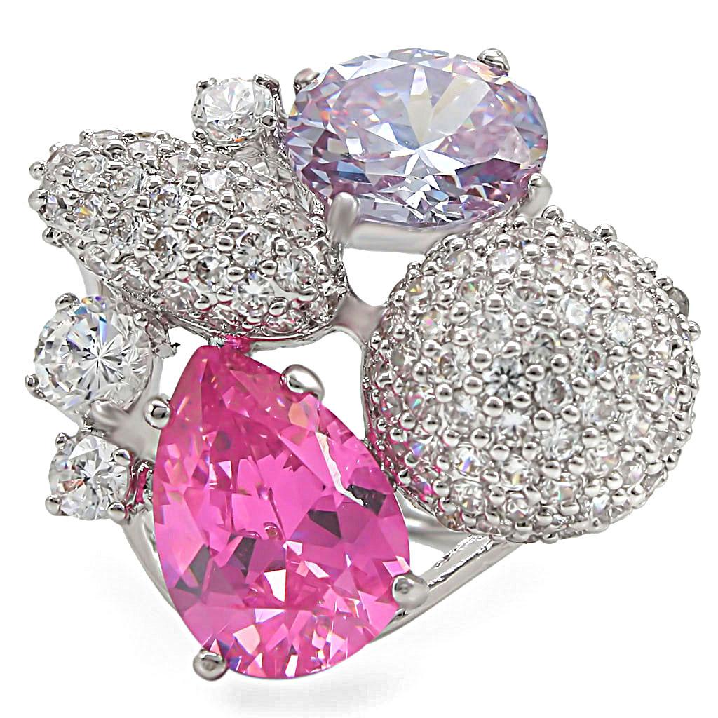 Rhodium Brass Ring with AAA Grade CZ  in Multi Color