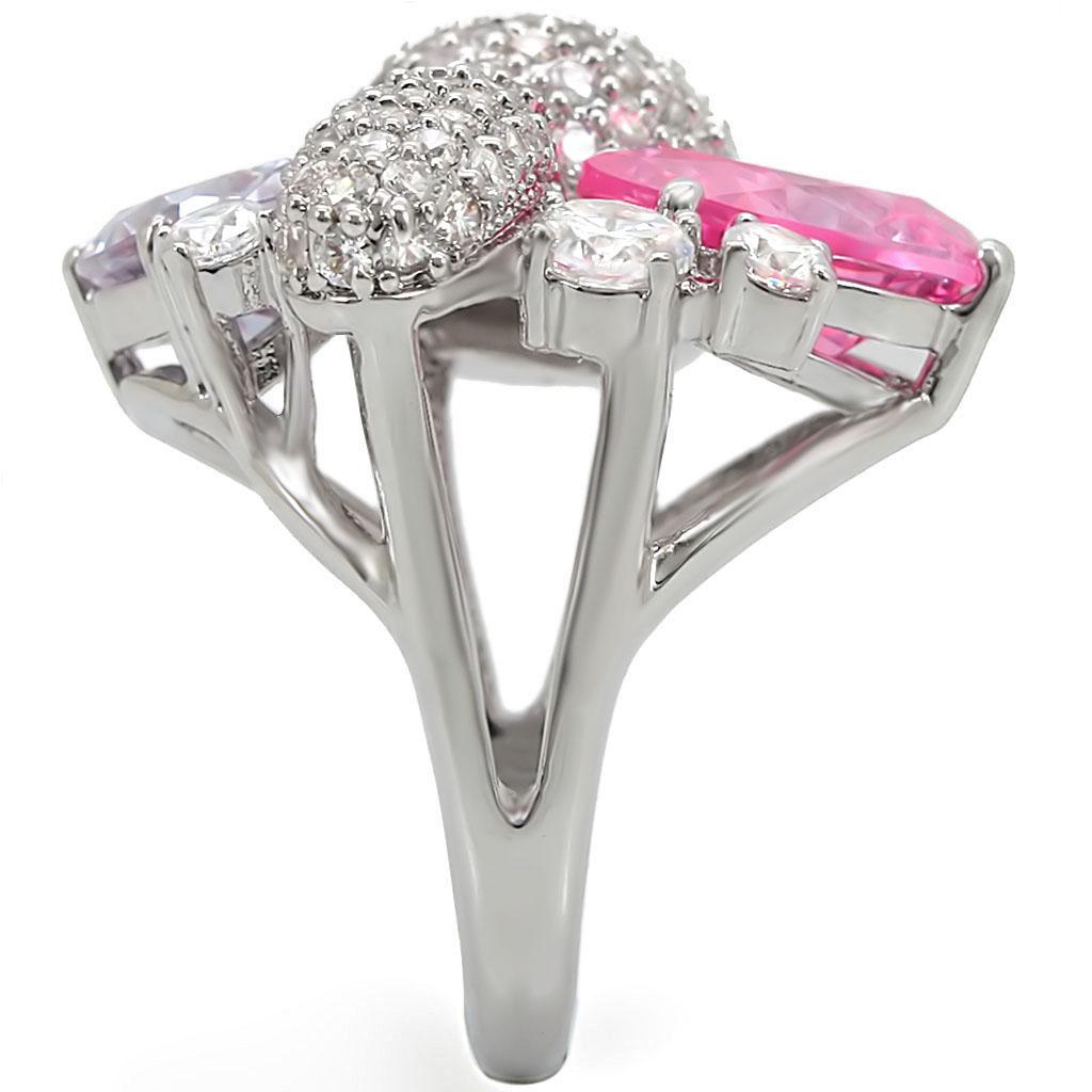 Rhodium Brass Ring with AAA Grade CZ  in Multi Color