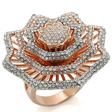 Rose Gold + Rhodium Brass Ring with Top Grade Crystal  in Clear