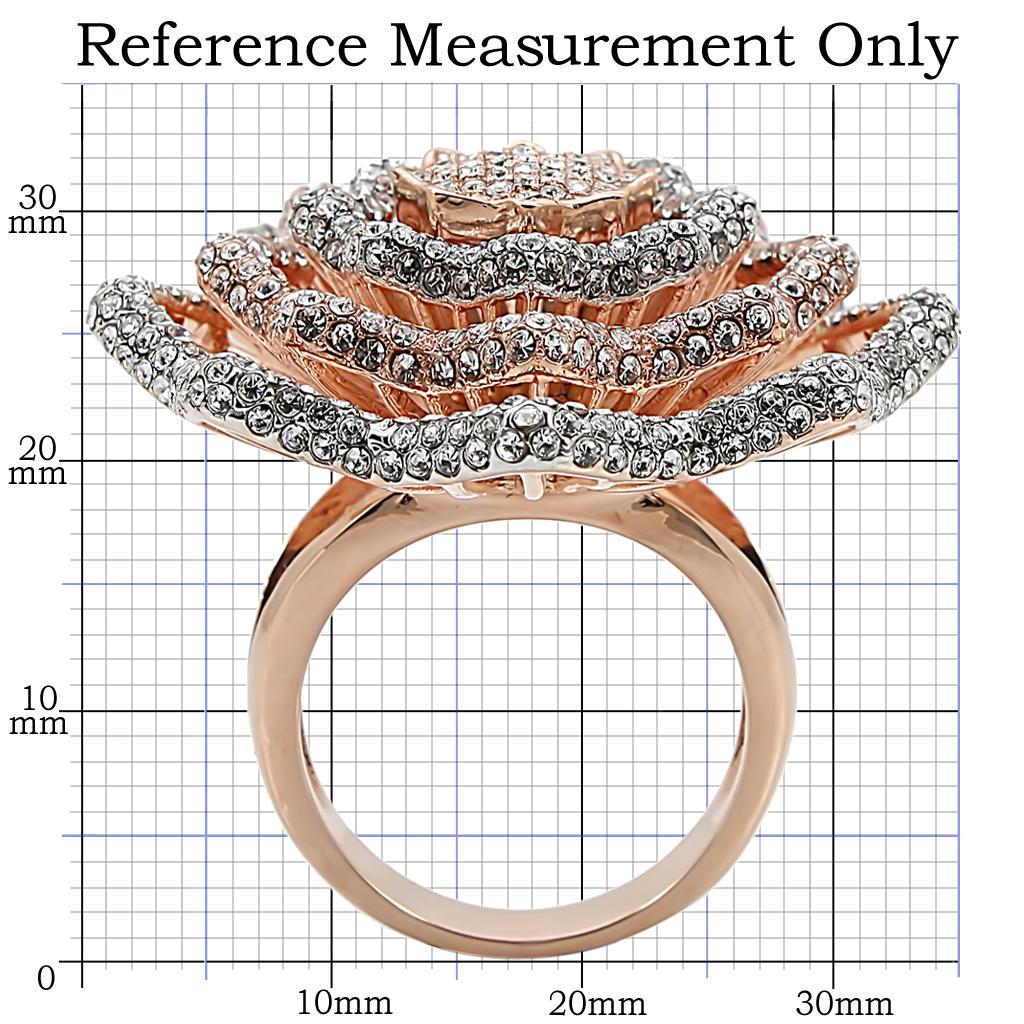 Rose Gold + Rhodium Brass Ring with Top Grade Crystal  in Clear