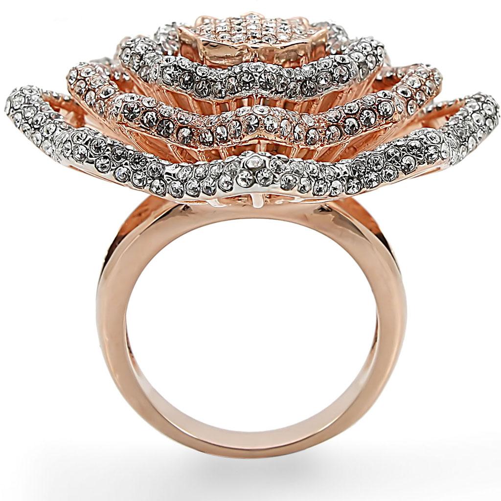 Rose Gold + Rhodium Brass Ring with Top Grade Crystal  in Clear