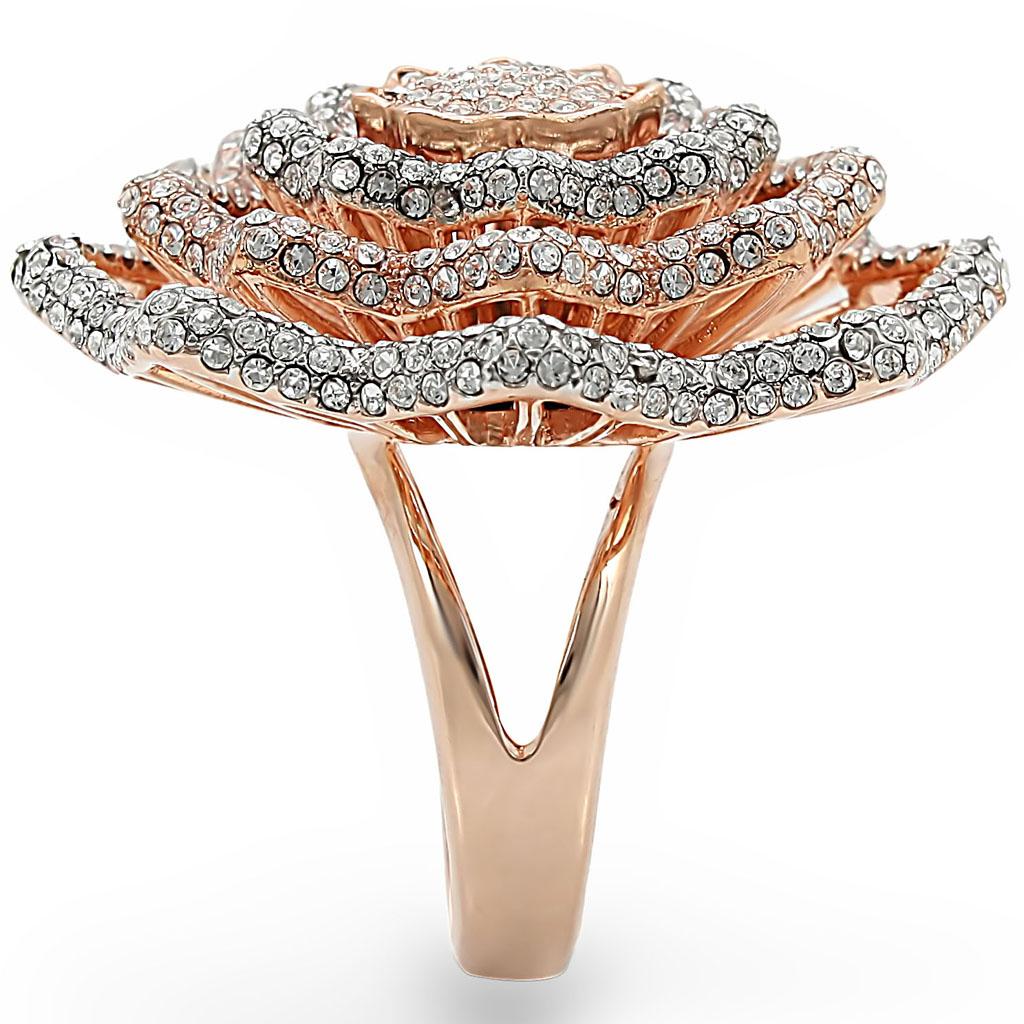 Rose Gold + Rhodium Brass Ring with Top Grade Crystal  in Clear