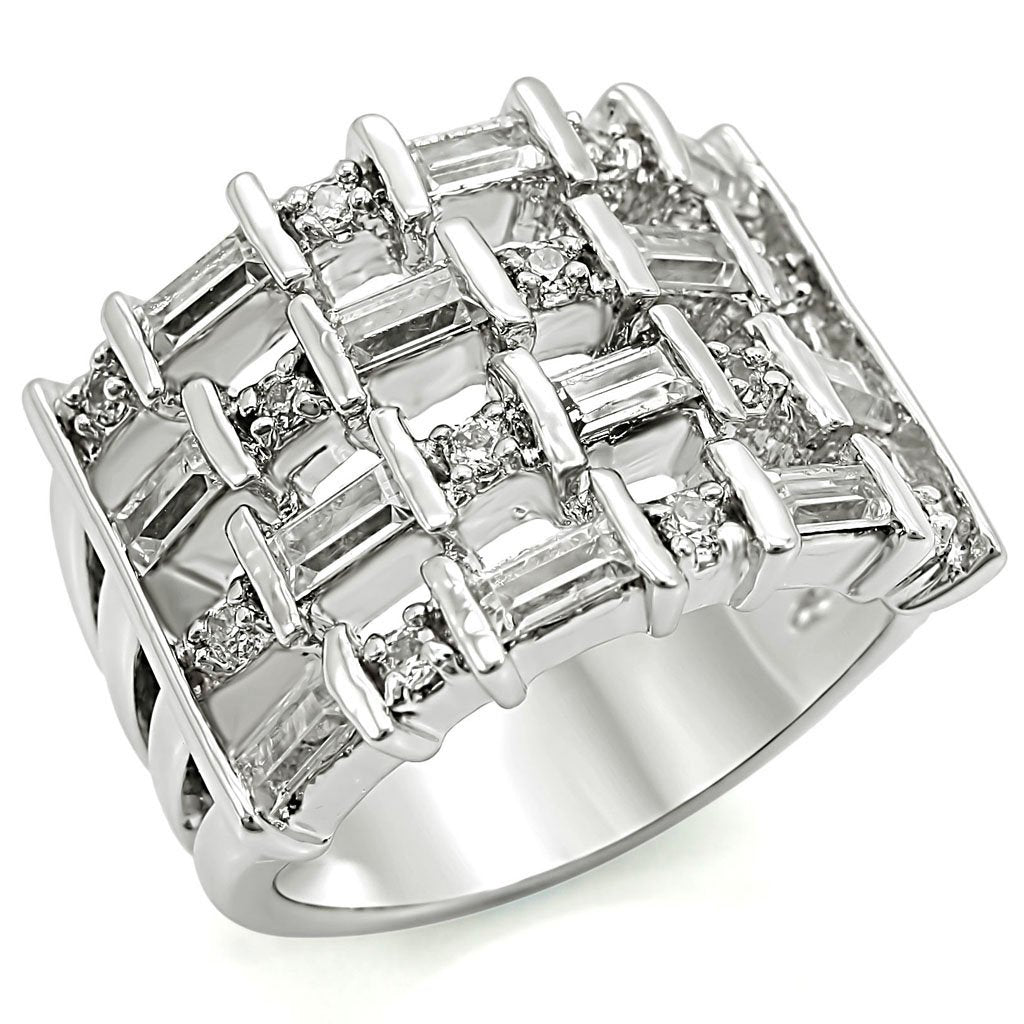 Rhodium Brass Ring with AAA Grade CZ  in Clear