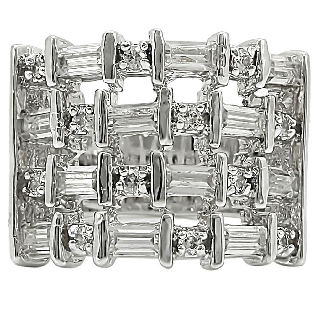 Rhodium Brass Ring with AAA Grade CZ  in Clear