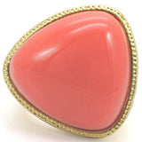 Gold Brass Ring with Semi-Precious Coral in Rose