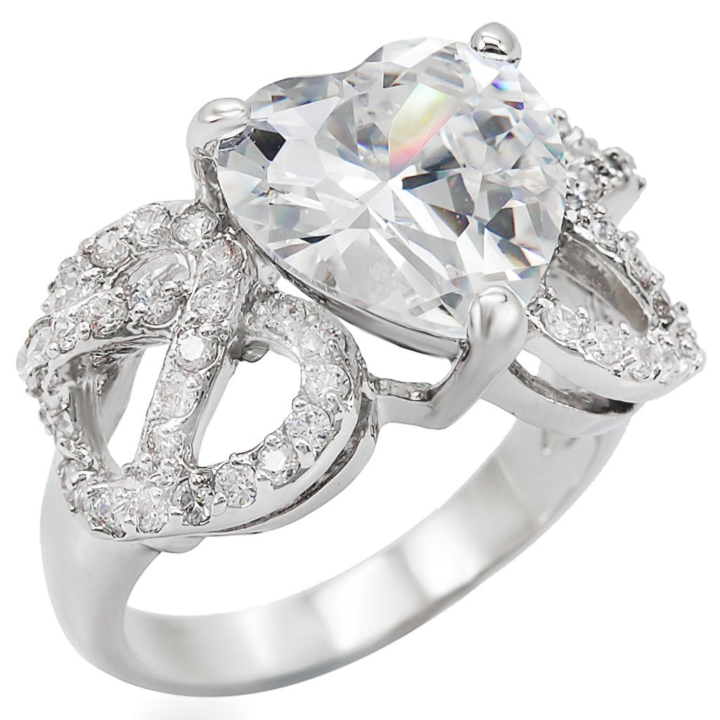 Rhodium Brass Ring with AAA Grade CZ  in Clear