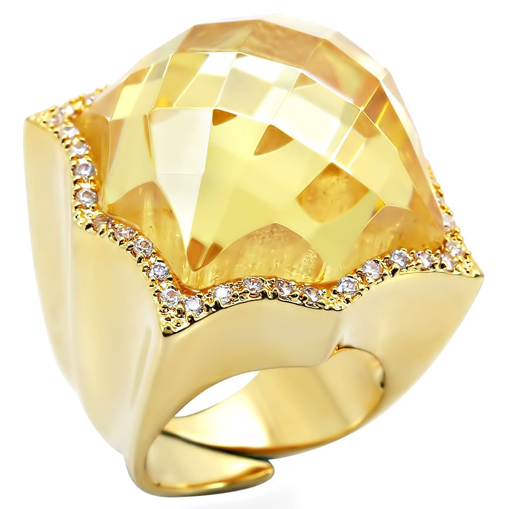 Gold Brass Ring with AAA Grade CZ  in Citrine Yellow