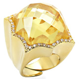 Gold Brass Ring with AAA Grade CZ  in Citrine Yellow
