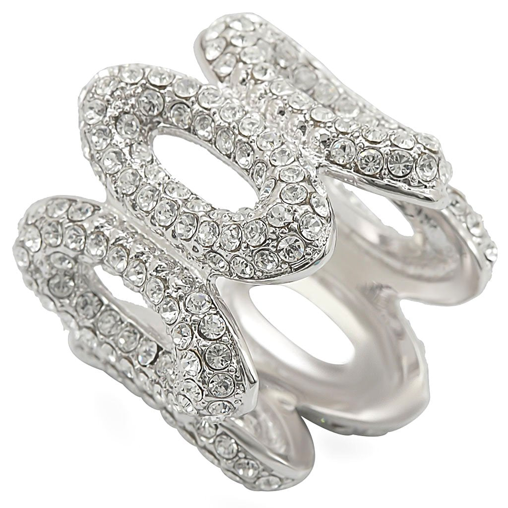 Rhodium Brass Ring with Top Grade Crystal  in Clear