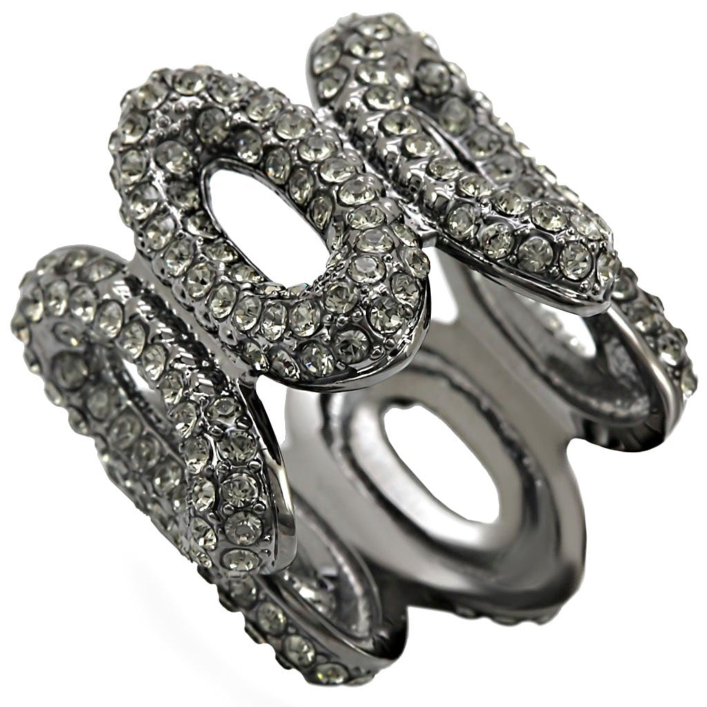 Ruthenium Brass Ring with Top Grade Crystal  in Black Diamond