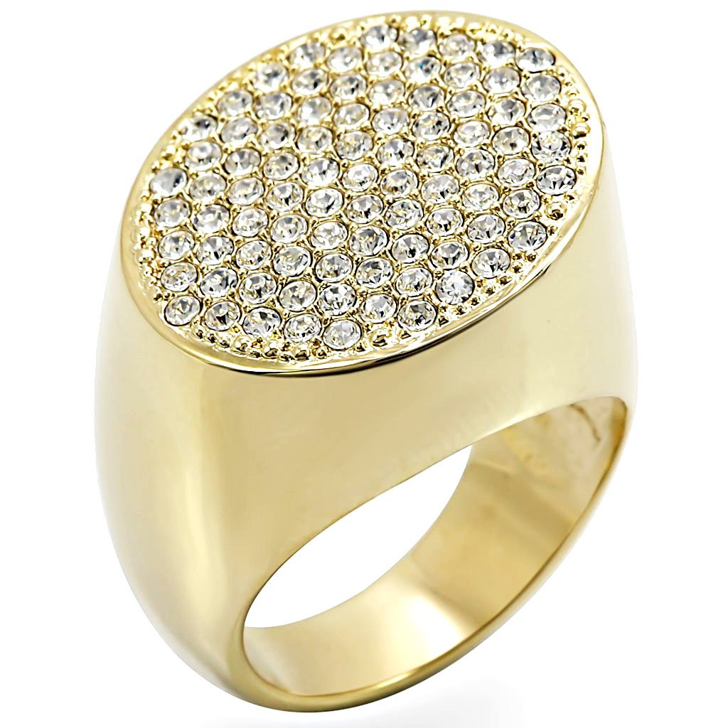 Gold Brass Ring with Top Grade Crystal  in Clear