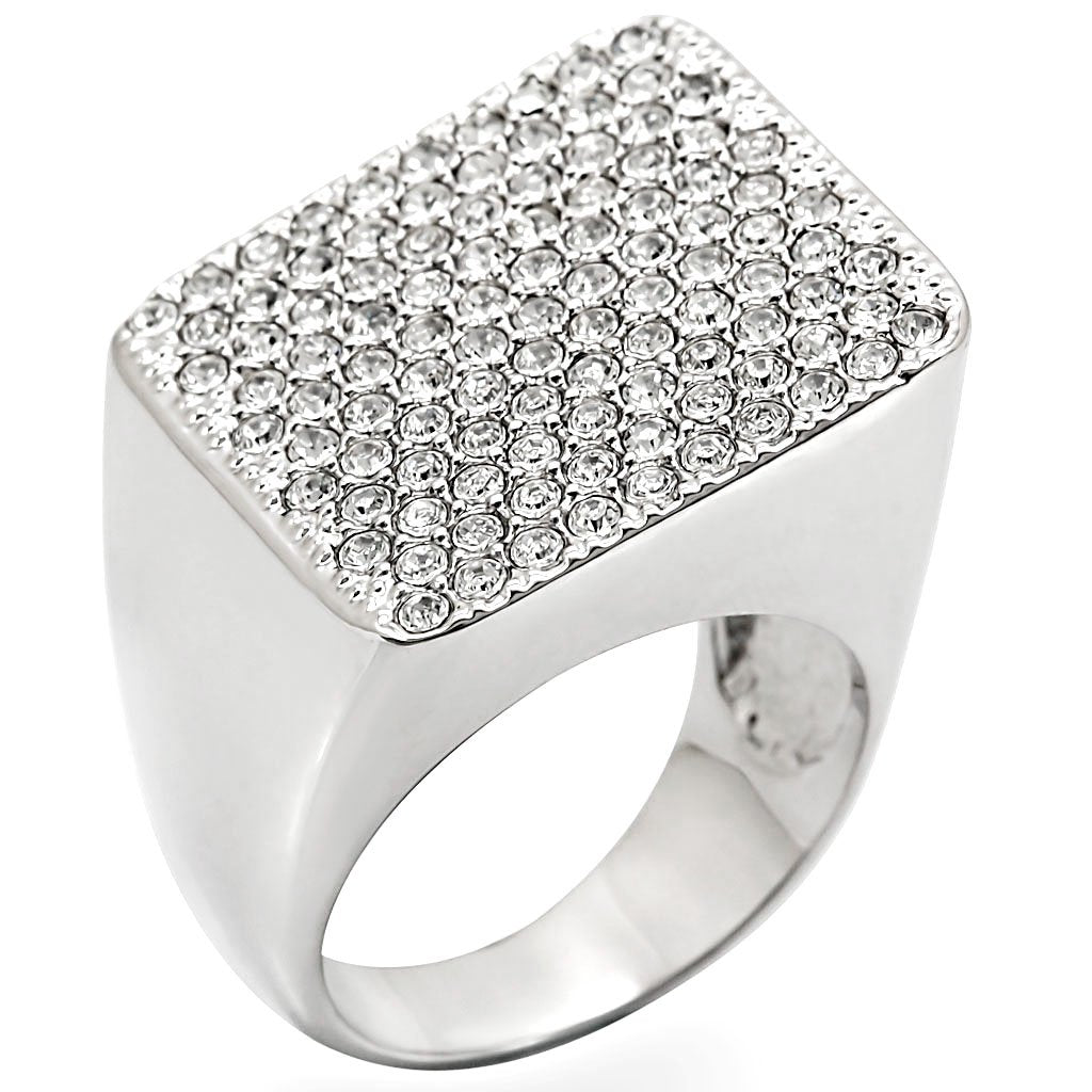 Rhodium Brass Ring with Top Grade Crystal  in Clear