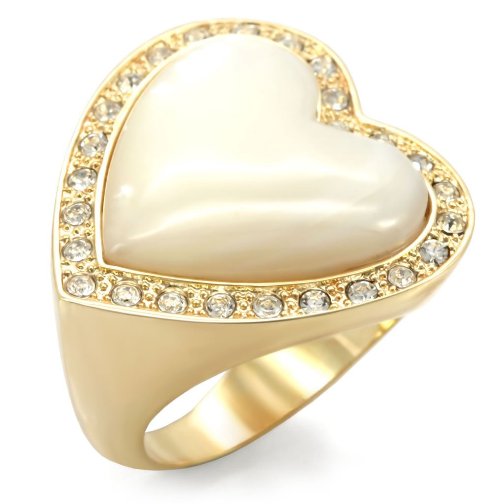 Gold Brass Ring with Synthetic Synthetic Glass in White