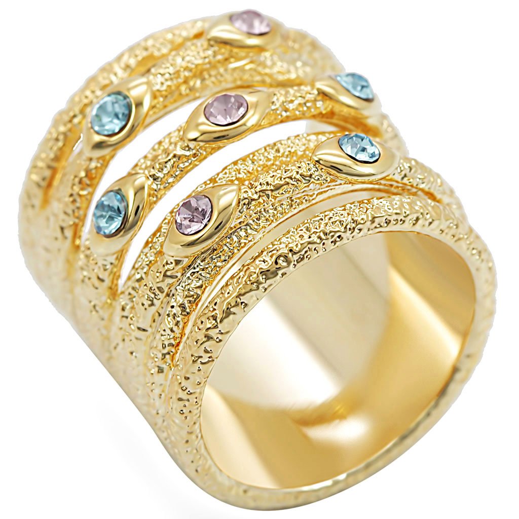 Gold Brass Ring with Top Grade Crystal  in Multi Color