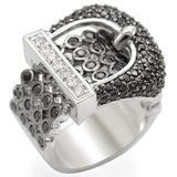 Rhodium + Ruthenium Brass Ring with AAA Grade CZ  in Black Diamond