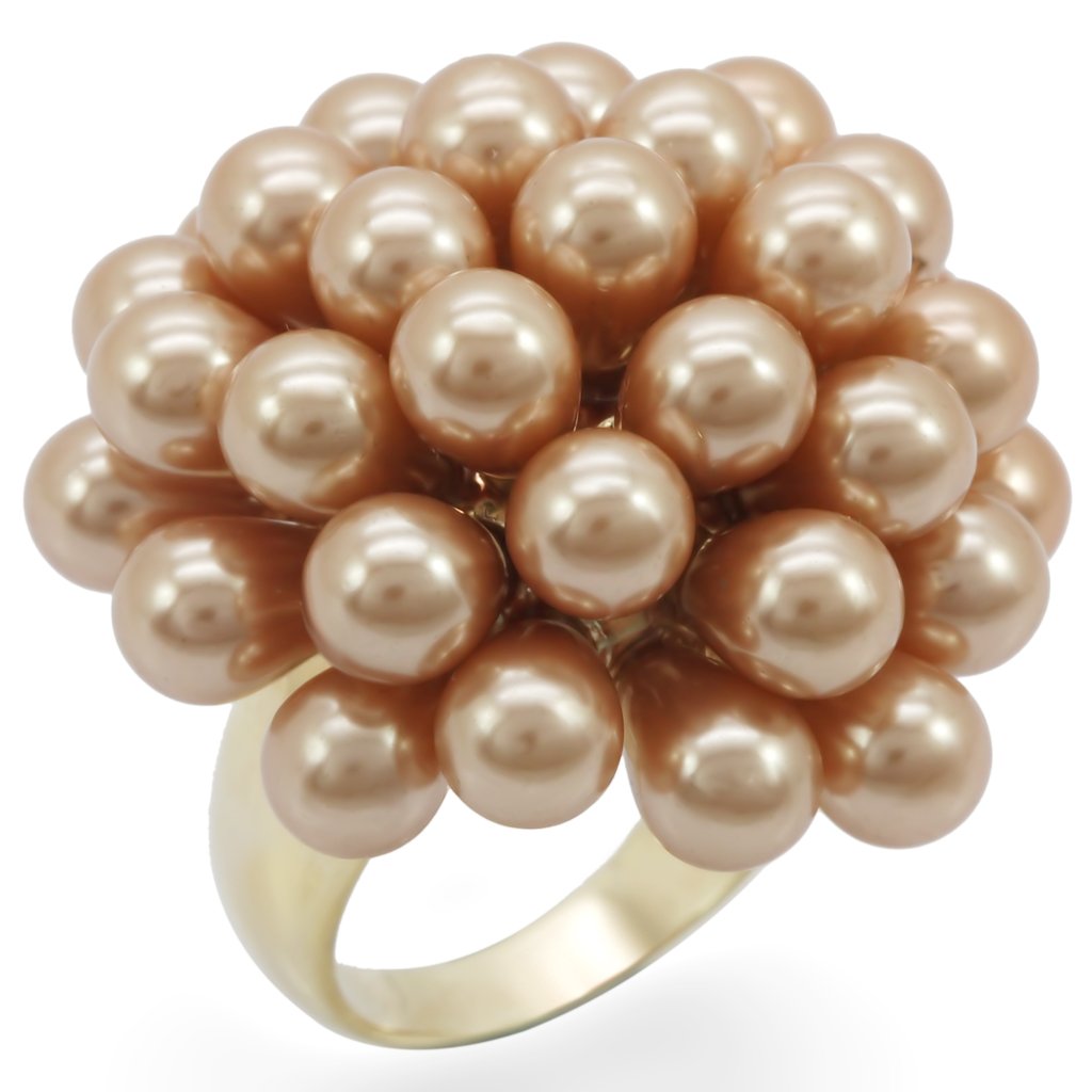 Gold Brass Ring with Synthetic Pearl in Champagne