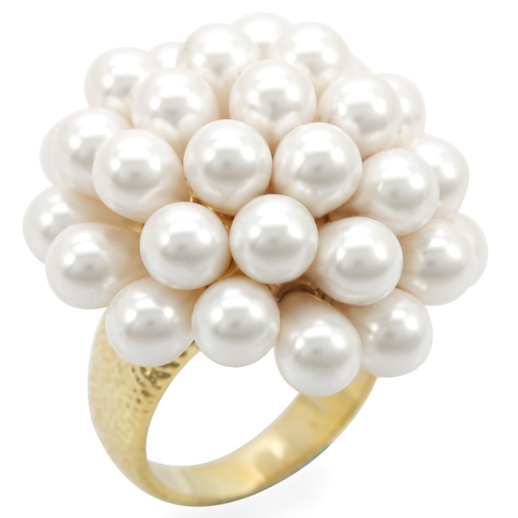Gold Brass Ring with Synthetic  in White