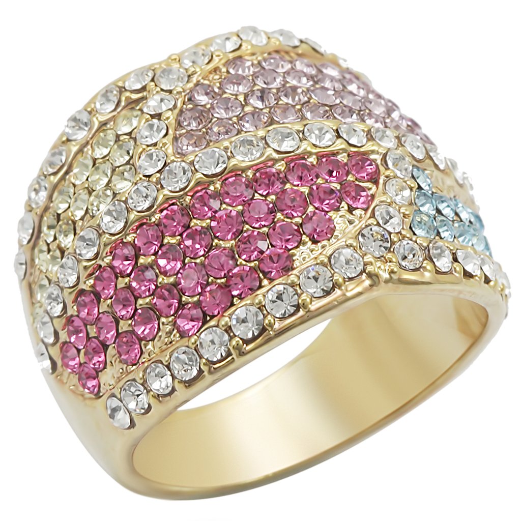 Gold Brass Ring with Top Grade Crystal  in Multi Color