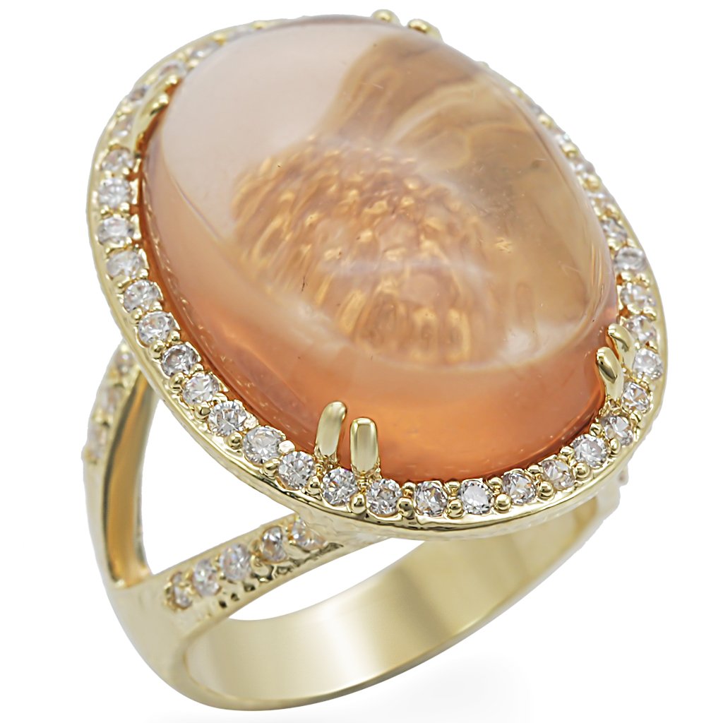 Gold Brass Ring with Synthetic Synthetic Glass in Champagne