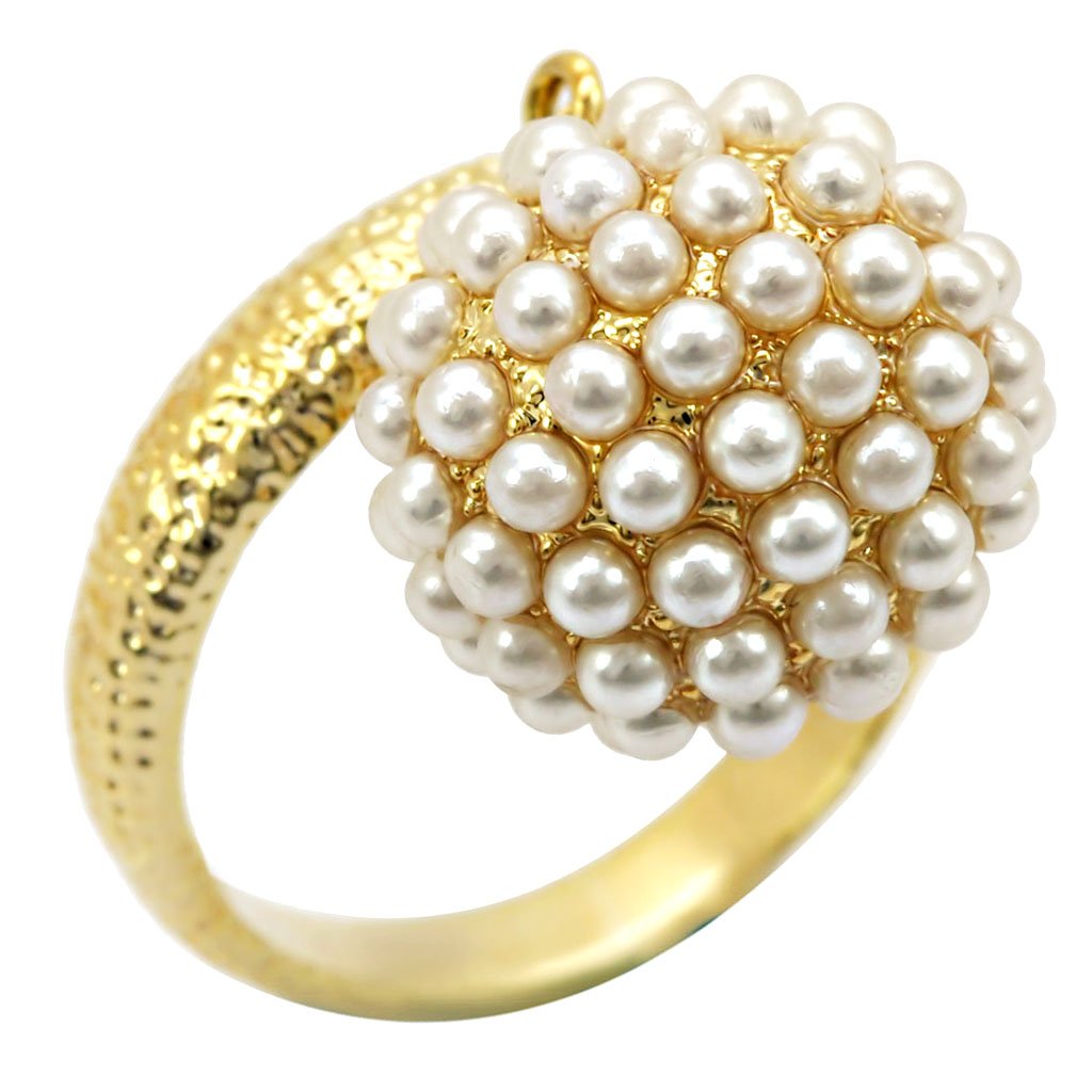 Gold Brass Ring with Synthetic Pearl in Citrine Yellow