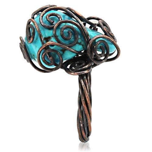 Antique Tone Brass Ring with Synthetic Turquoise in Turquoise