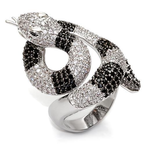 Rhodium + Ruthenium Brass Ring with AAA Grade CZ  in Black Diamond