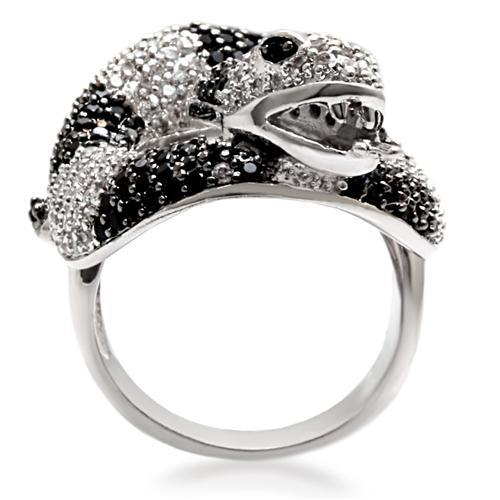 Rhodium + Ruthenium Brass Ring with AAA Grade CZ  in Black Diamond