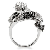 Rhodium + Ruthenium Brass Ring with AAA Grade CZ  in Black Diamond