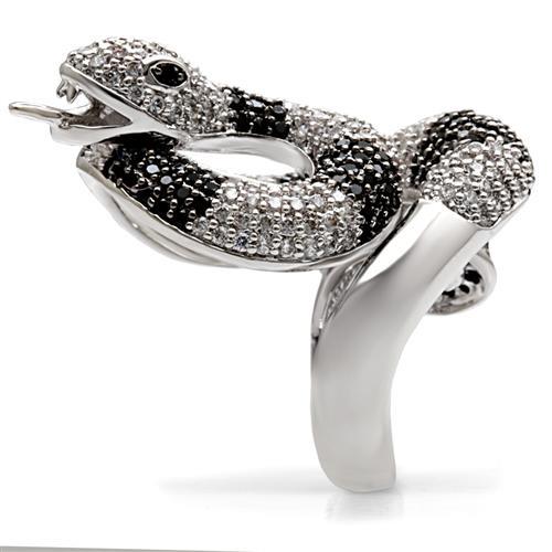 Rhodium + Ruthenium Brass Ring with AAA Grade CZ  in Black Diamond