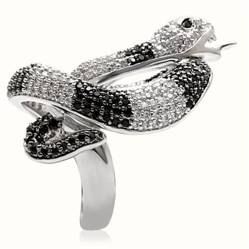 Rhodium + Ruthenium Brass Ring with AAA Grade CZ  in Black Diamond