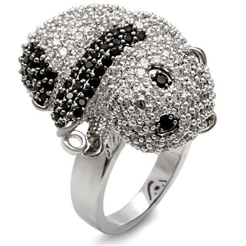 Rhodium + Ruthenium Brass Ring with AAA Grade CZ  in Black Diamond