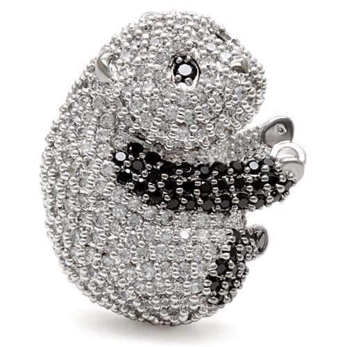 Rhodium + Ruthenium Brass Ring with AAA Grade CZ  in Black Diamond