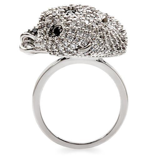 Rhodium + Ruthenium Brass Ring with AAA Grade CZ  in Black Diamond
