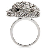 Rhodium + Ruthenium Brass Ring with AAA Grade CZ  in Black Diamond