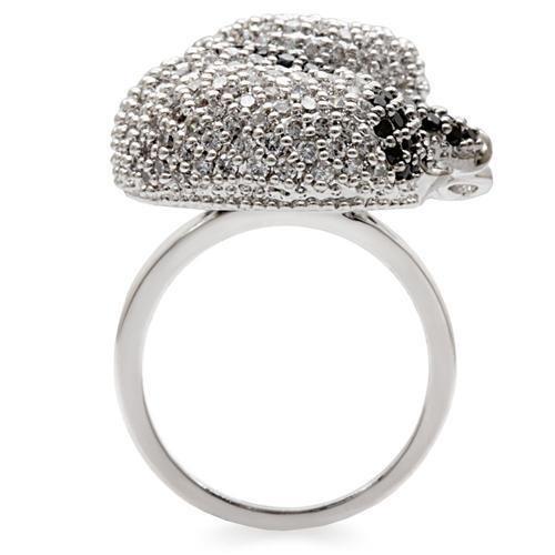 Rhodium + Ruthenium Brass Ring with AAA Grade CZ  in Black Diamond