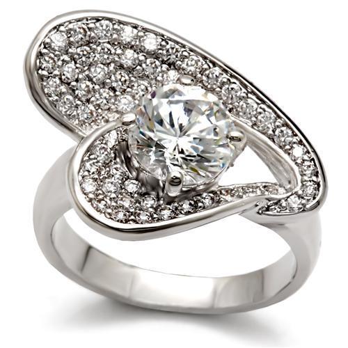 Rhodium Brass Ring with AAA Grade CZ  in Clear