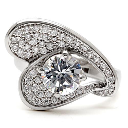 Rhodium Brass Ring with AAA Grade CZ  in Clear