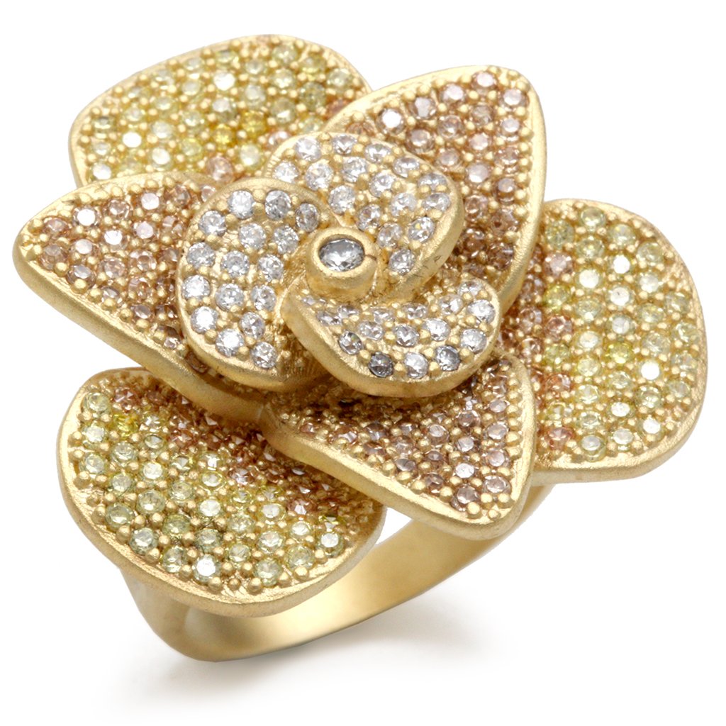 Matte Gold Brass Ring with AAA Grade CZ  in Multi Color