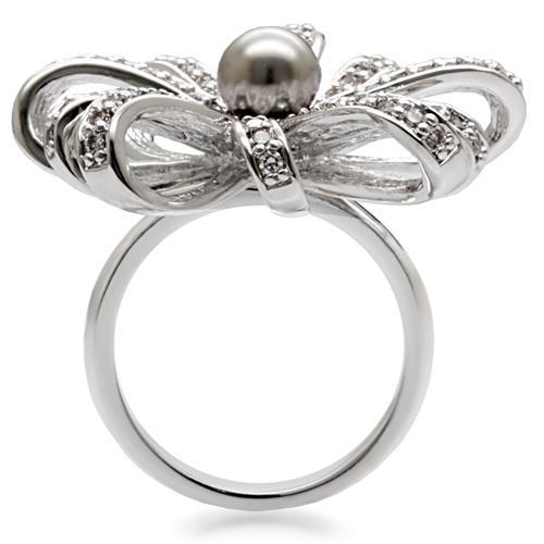 Rhodium Brass Ring with Synthetic Pearl in Gray
